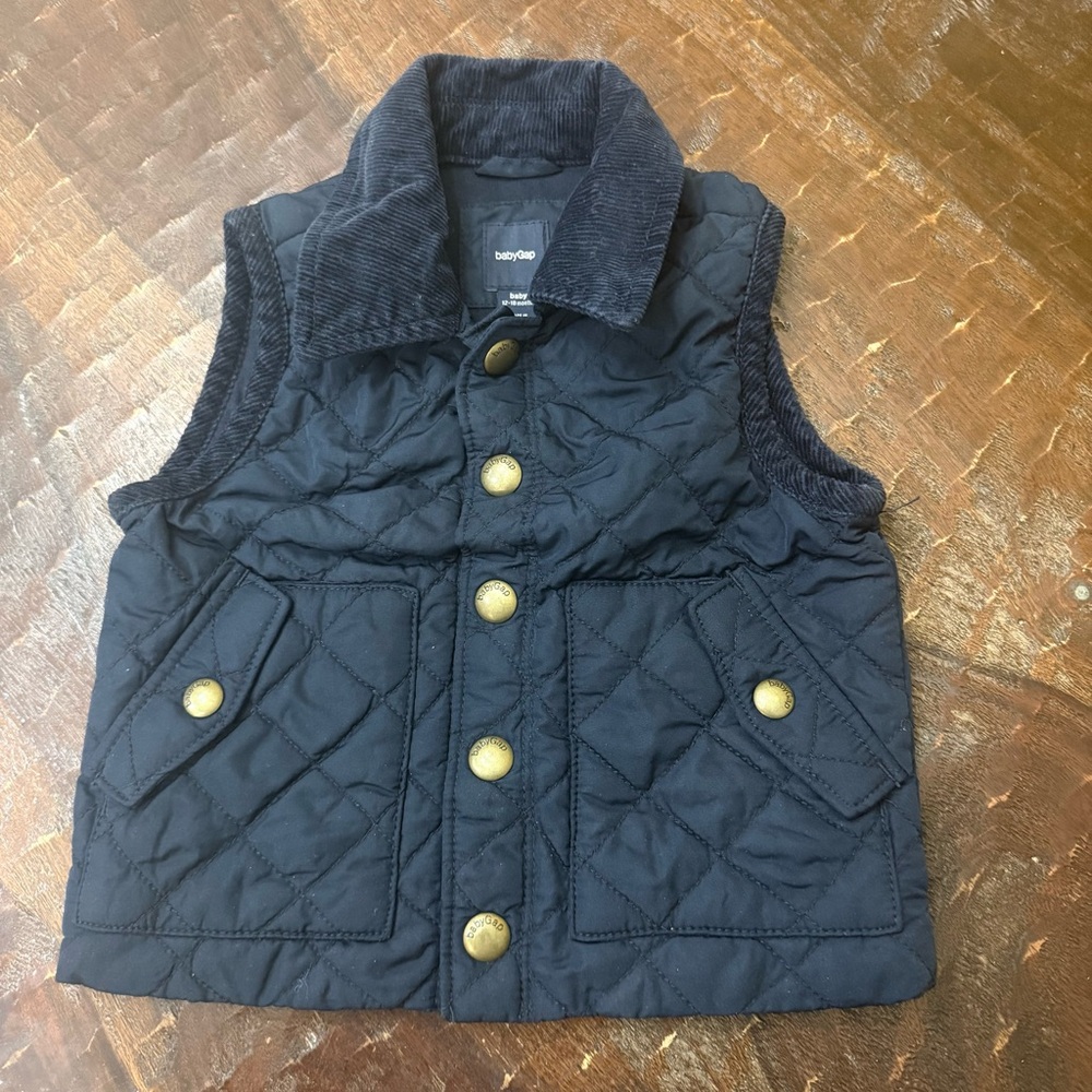 GAP Baby Navy Quilted Vest with Corduroy Collar Size 12-18 Months